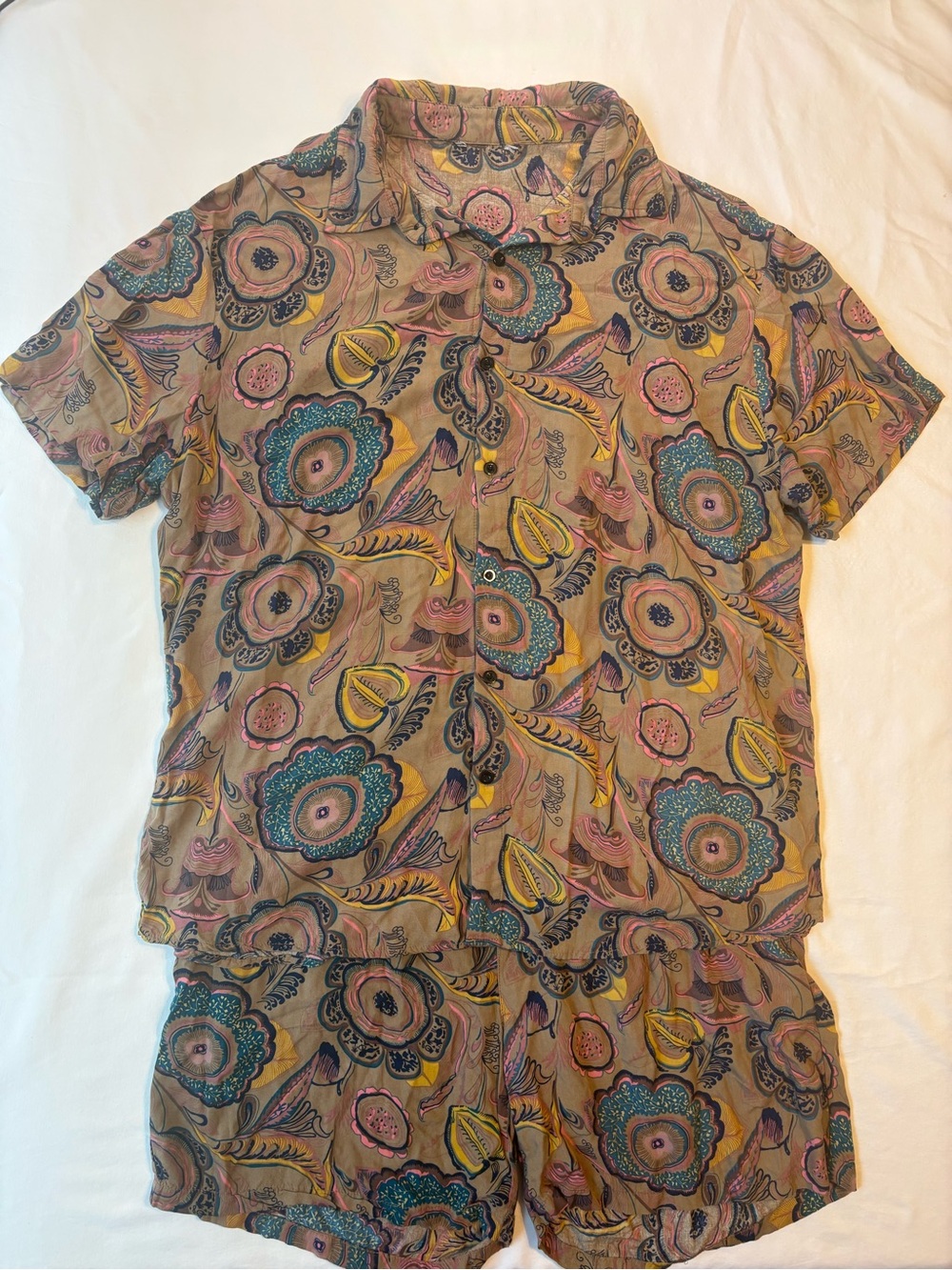 Hawaiian Shirt and Short Set- Button Down Shirt and Drawstring Shorts Floral